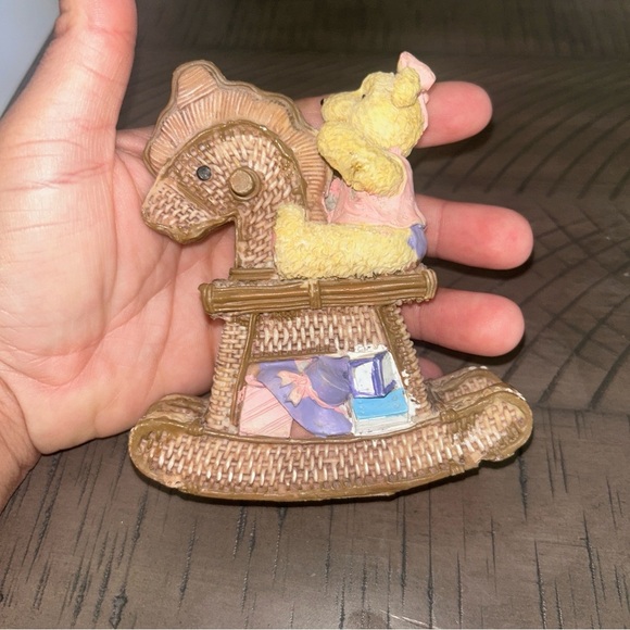 Wicker Rocking Horse with Bear Figurine - Tan and Yellow - Picture 1 of 4